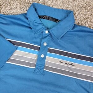Travis Mathew Mens Medium Blue Chest Stripe Performance Stretch Polo SS